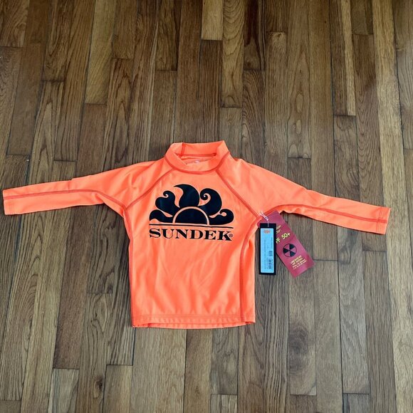 SUNDEK 50+ UV Protection Long Sleeve Orange T-shirt Rash Guard Size 6 - Picture 1 of 5